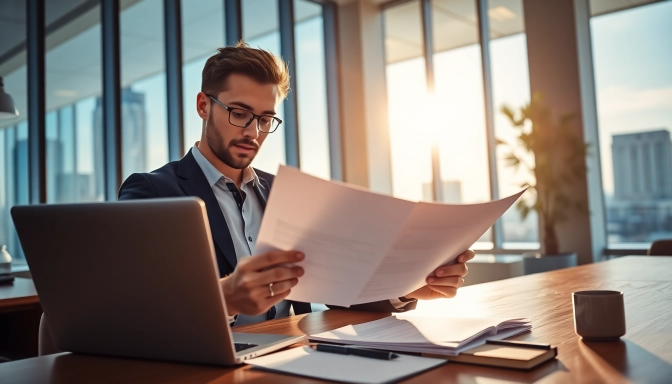 Créez votre societe commerciale dans un cadre professionnel, avec des documents et un ordinateur.