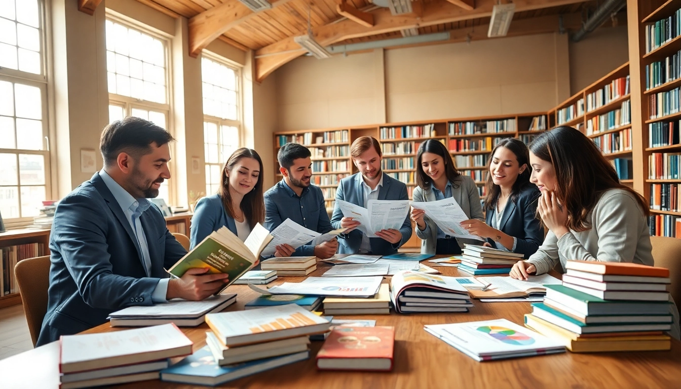 Buy master degree UK: Professional learners reviewing materials in a bright academic library.
