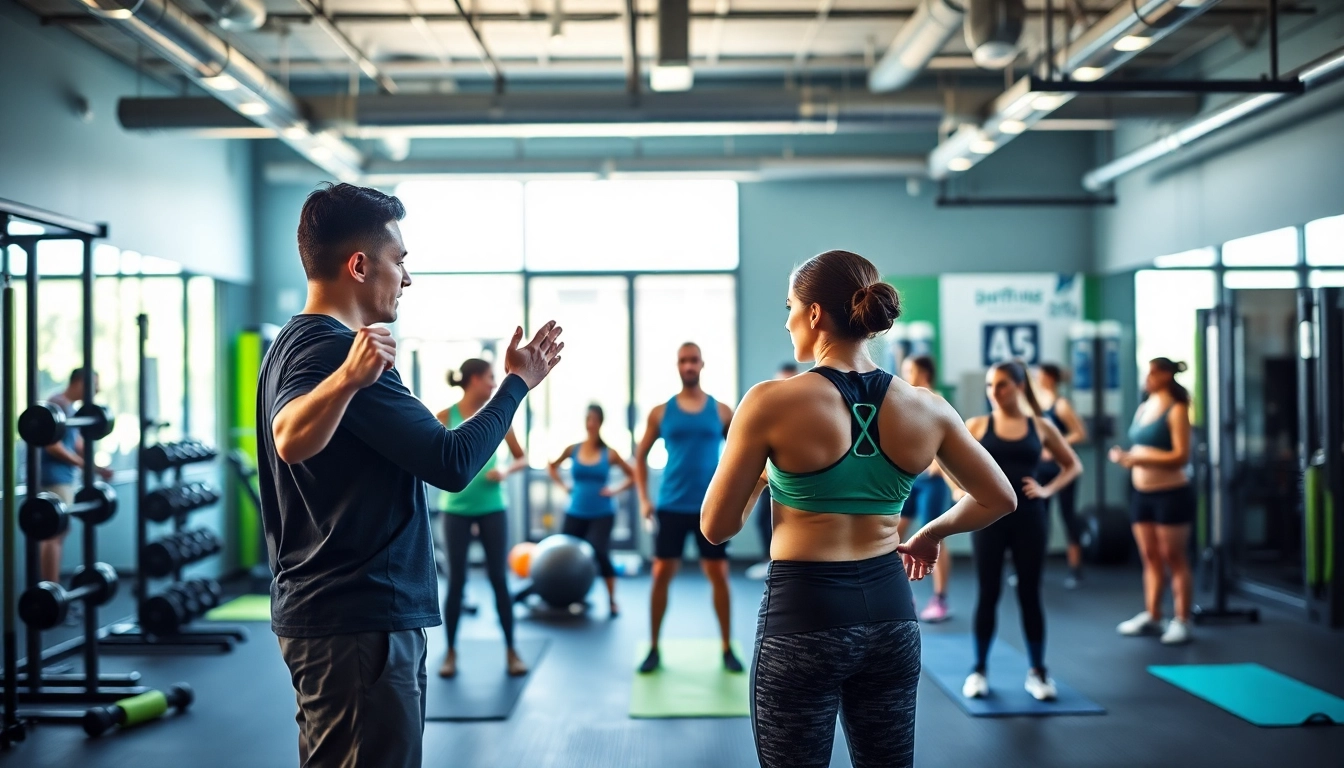 Semi Personal Training in Jersey City with clients engaging in guided workouts in a vibrant gym environment.