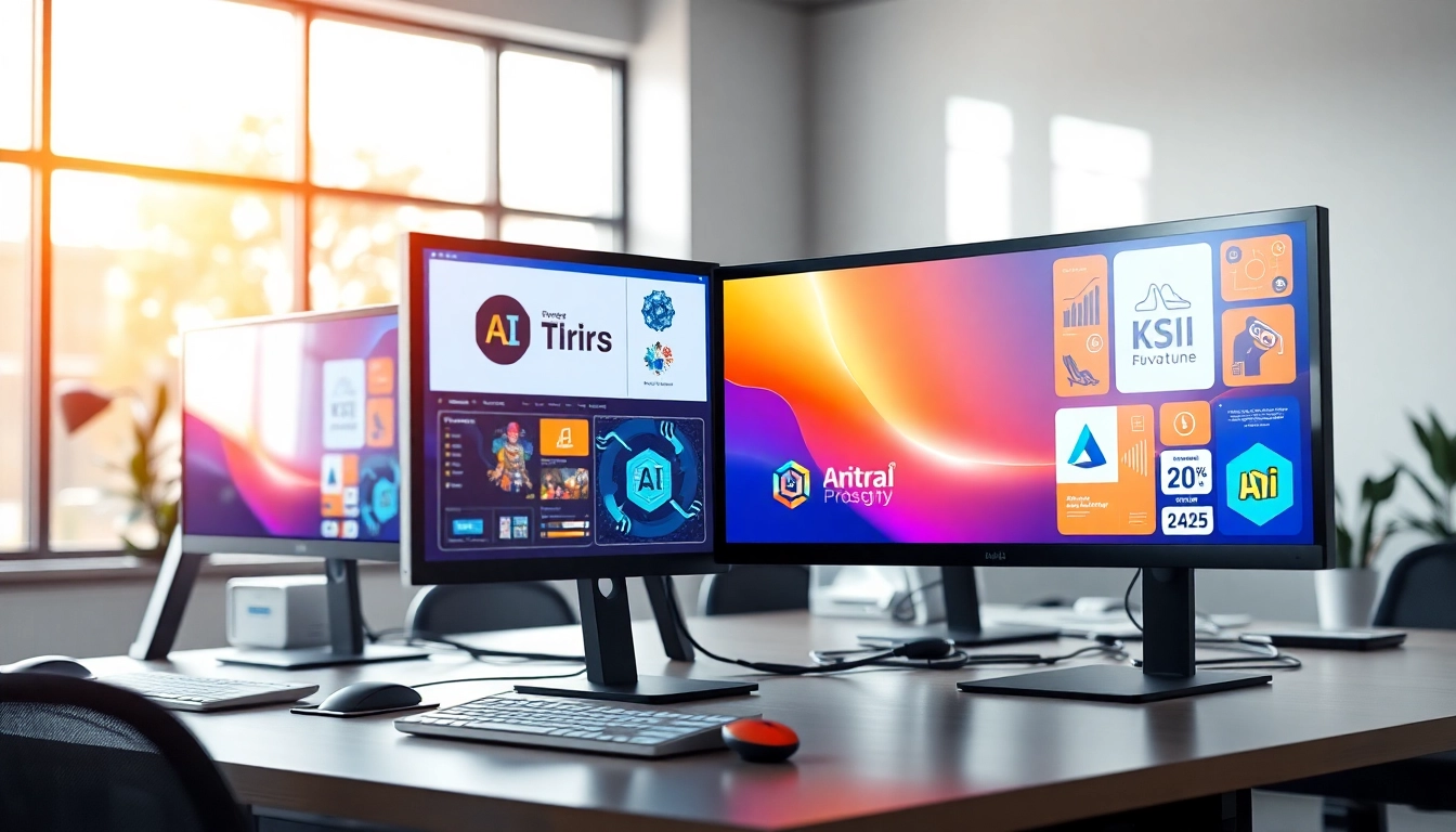 Utilizing AI design tools for businesses in a vibrant, professional workspace.