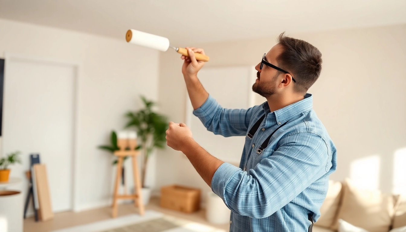 Professional drywall painting contractors near me working on a fresh home interior paint job.