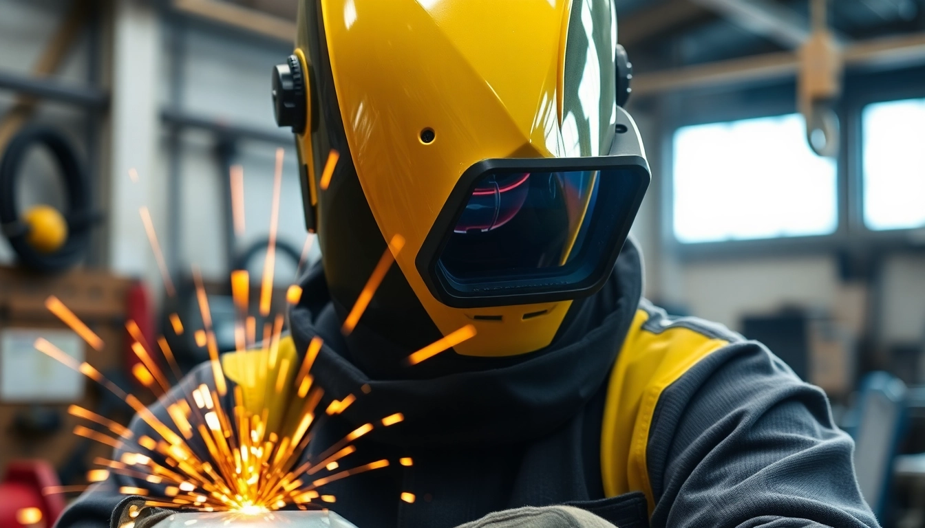Welder using a speedglas welding helmet to enhance safety and precision in industrial tasks.