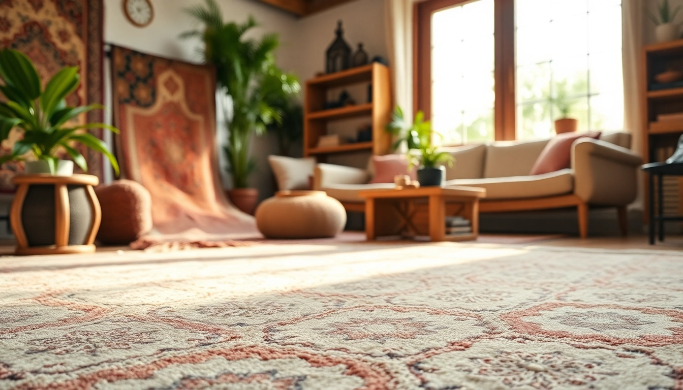 Showcase of Boujaad vintage rugs from https://labboho.com/collections/boujaad-vintage-rugs in a warm, inviting living room setting.