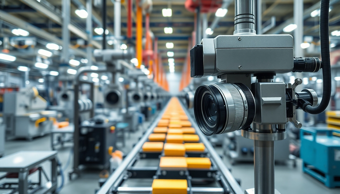 Machine vision technology analyzing products on an assembly line with advanced sensors.