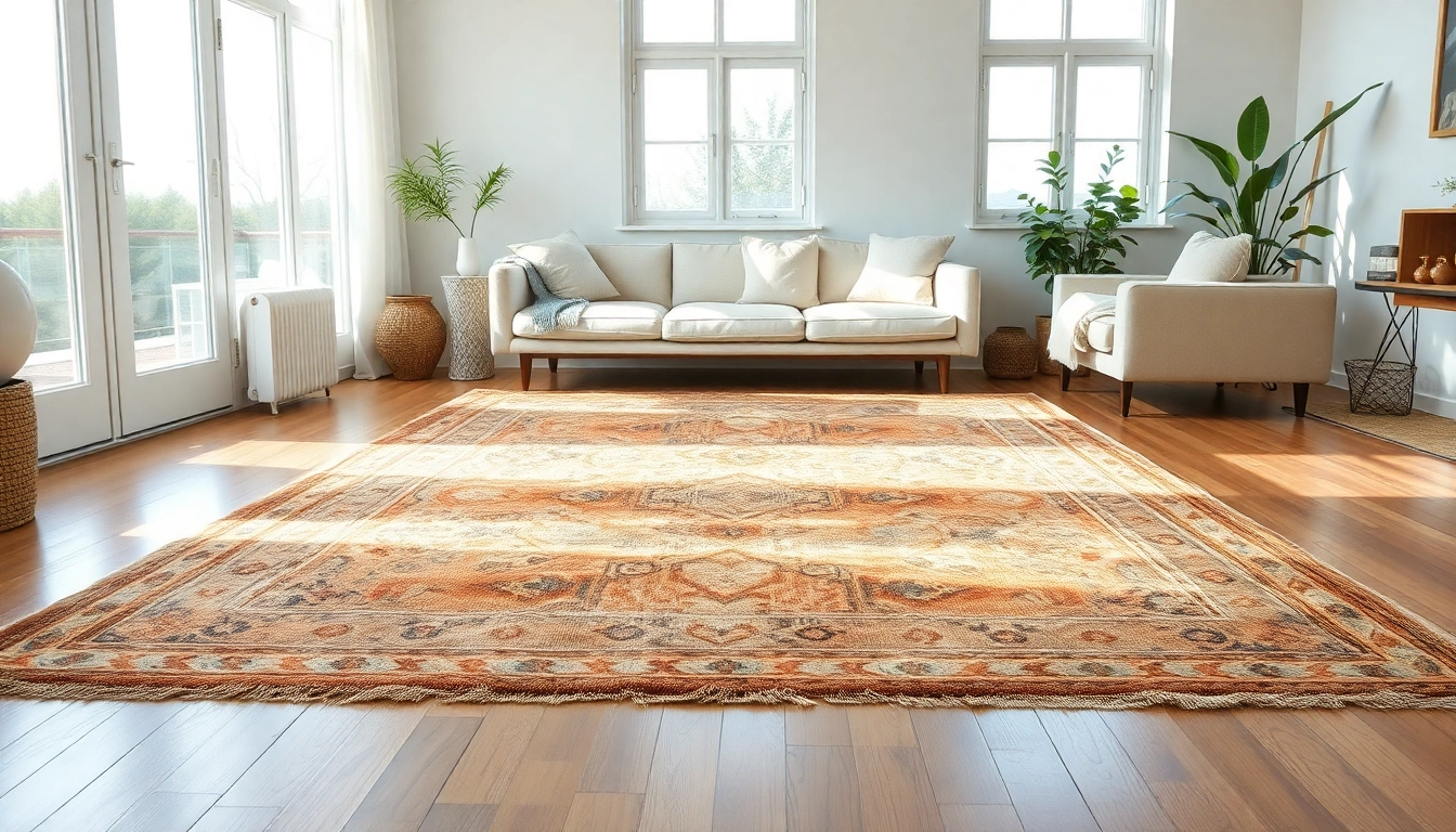 Showcase Boujaad vintage rugs in a bright living room with natural light and warm decor elements.