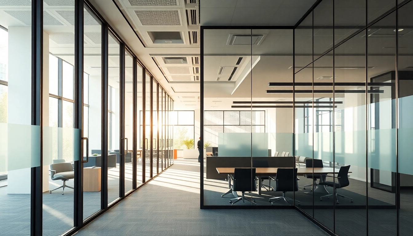Showcasing movable glass partitions that enhance office space with modern aesthetics and functionality.