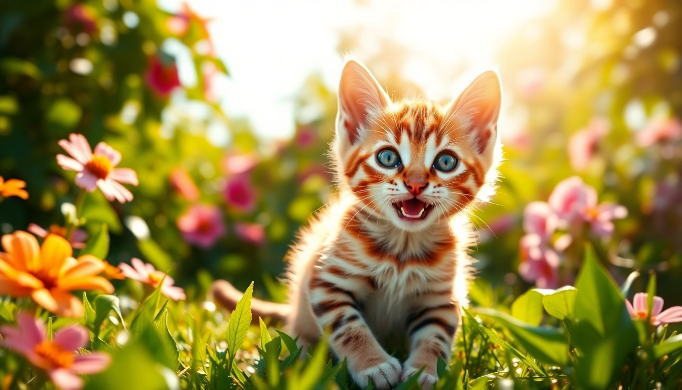 Playful Bengal kitten in a garden highlights Bengal Breeders Orange County's quality breeding.
