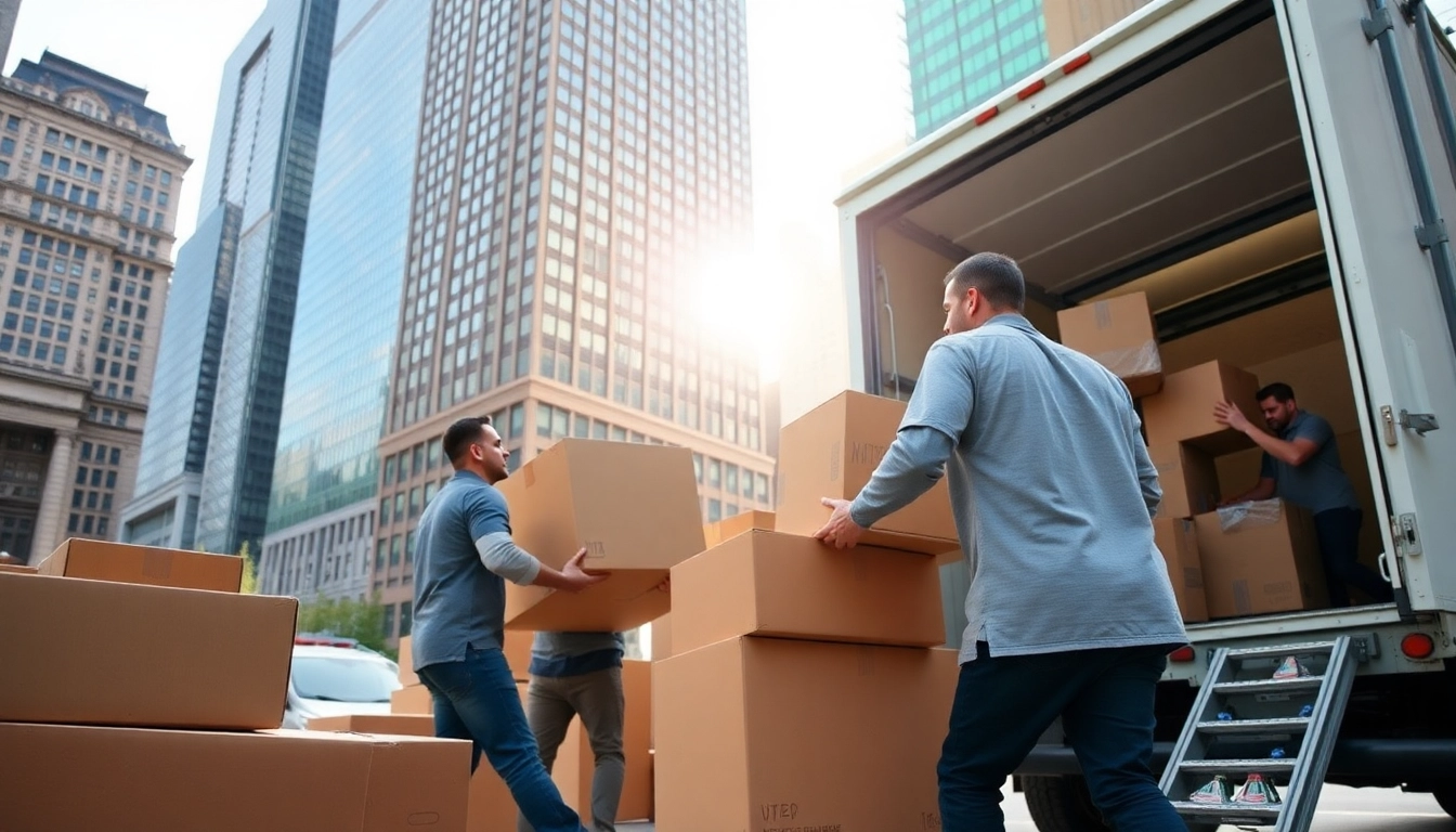 Efficient moving company nyc team packing furniture during a sunny day in New York City.
