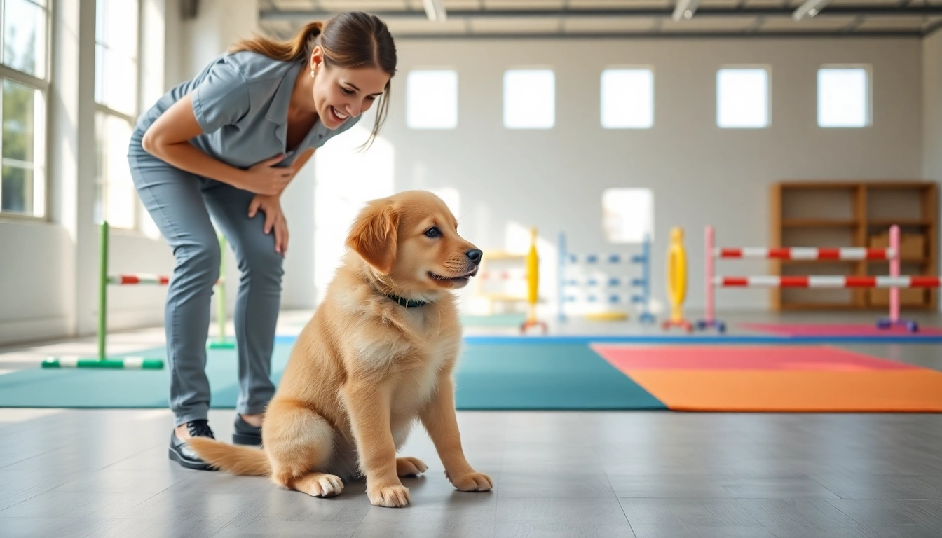 Engaging dog training session showcasing Dog Training Irvine techniques with a trainer and puppy.