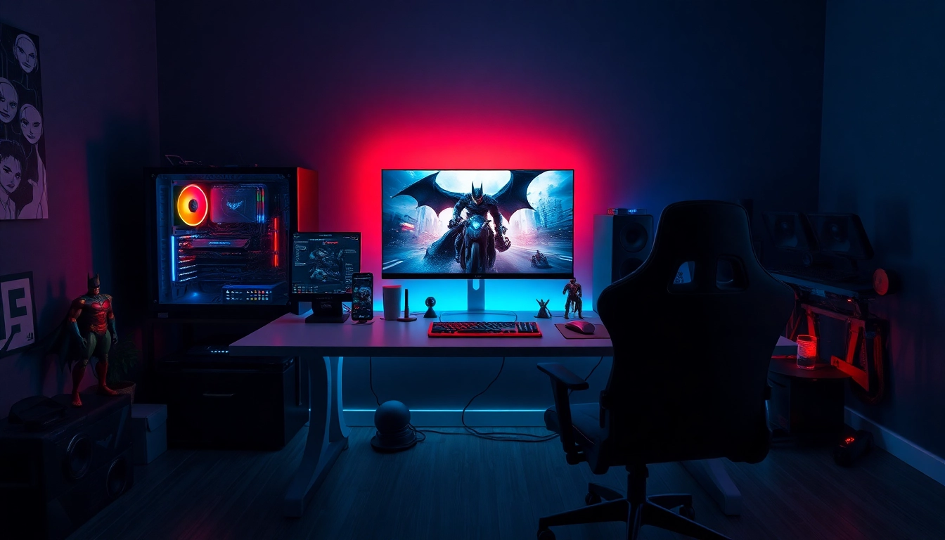 Menampilkan perangkat gaming modern untuk memainkan game batman138 dengan suasana yang energik.