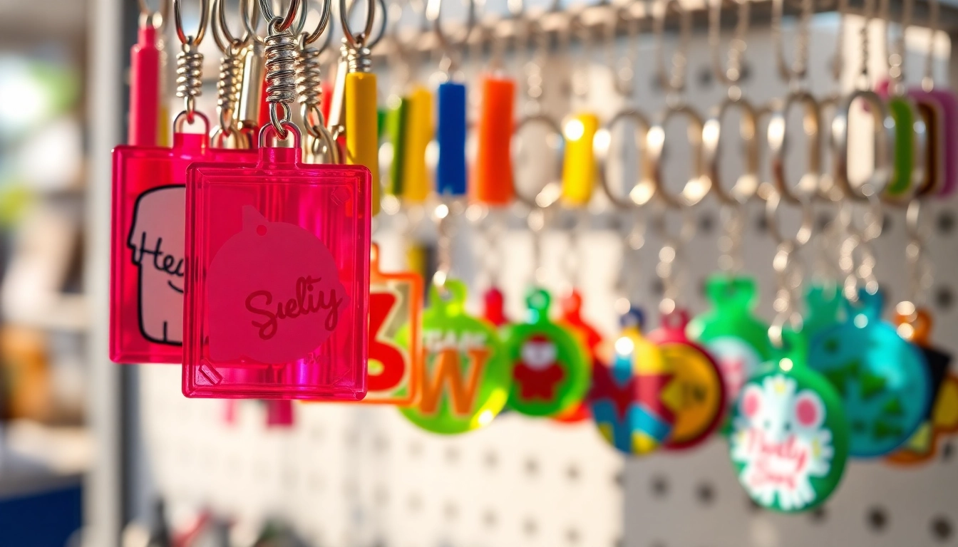 Acrylic keychain manufacturer displaying vibrant and colorful custom designs for promotional use.