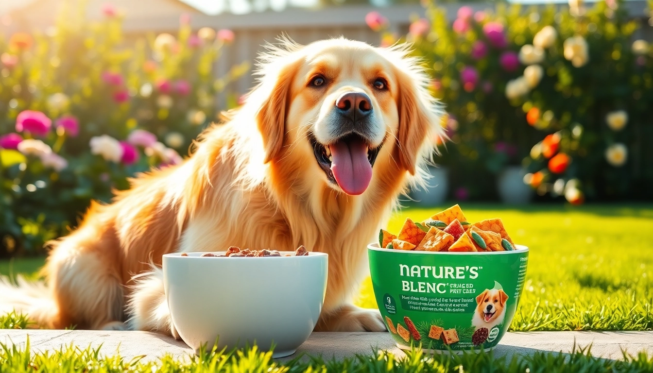 Discover nature's blend dog food canada in a golden retriever's bowl at a sunny garden.