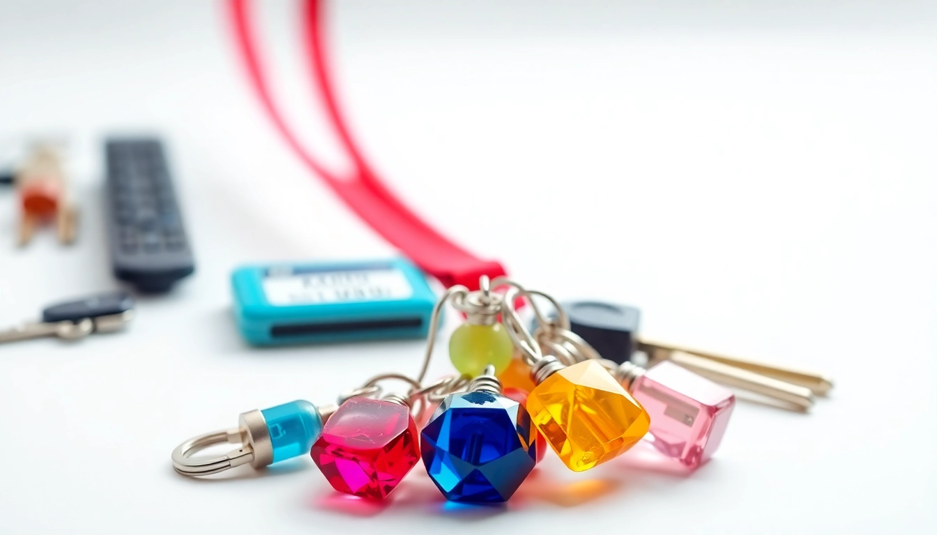 Stylish lanyard keychain with colorful charms, ideal for carrying essentials.