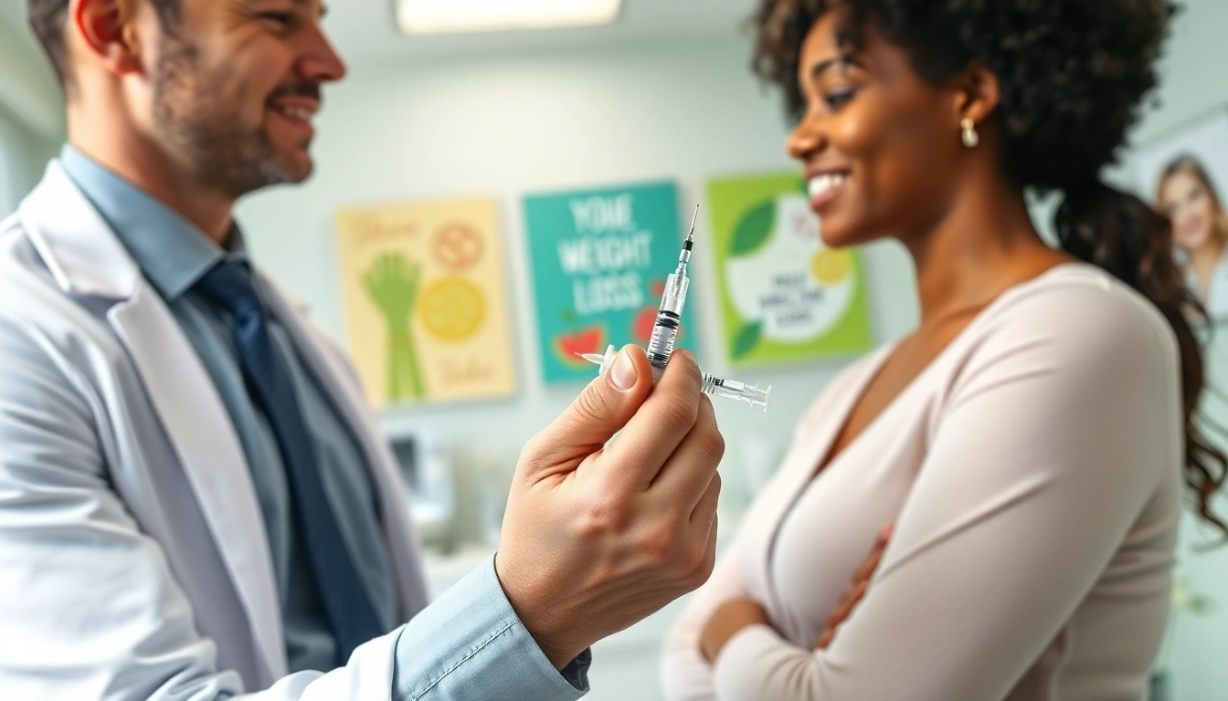 Demonstration of Injectable Weight Loss medication in a professional healthcare setting with clinician and patient.