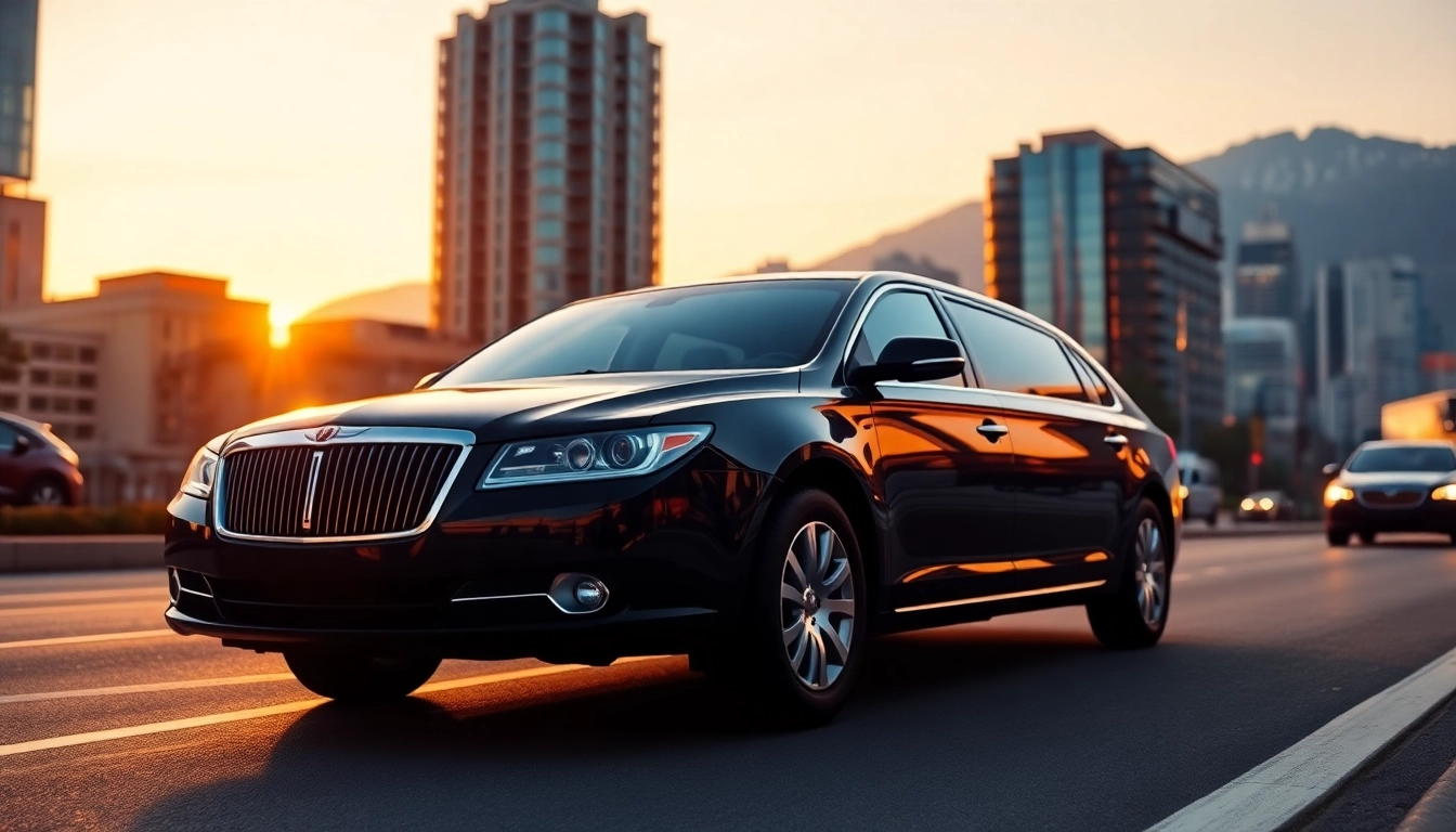 Vancouver airport to downtown limo service featuring a luxurious black limousine in downtown Vancouver.