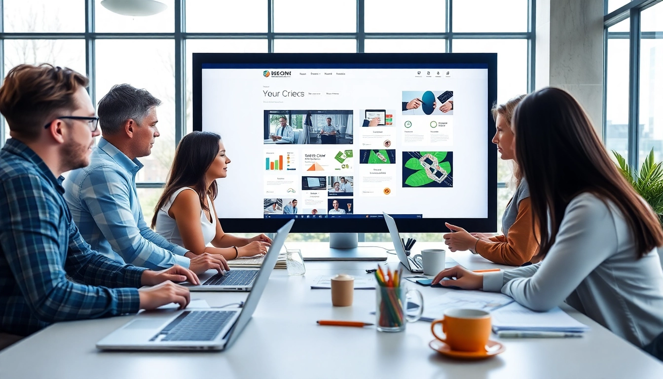 Creating innovative designs for web design edmonton with a collaborative team in a bright office setting.