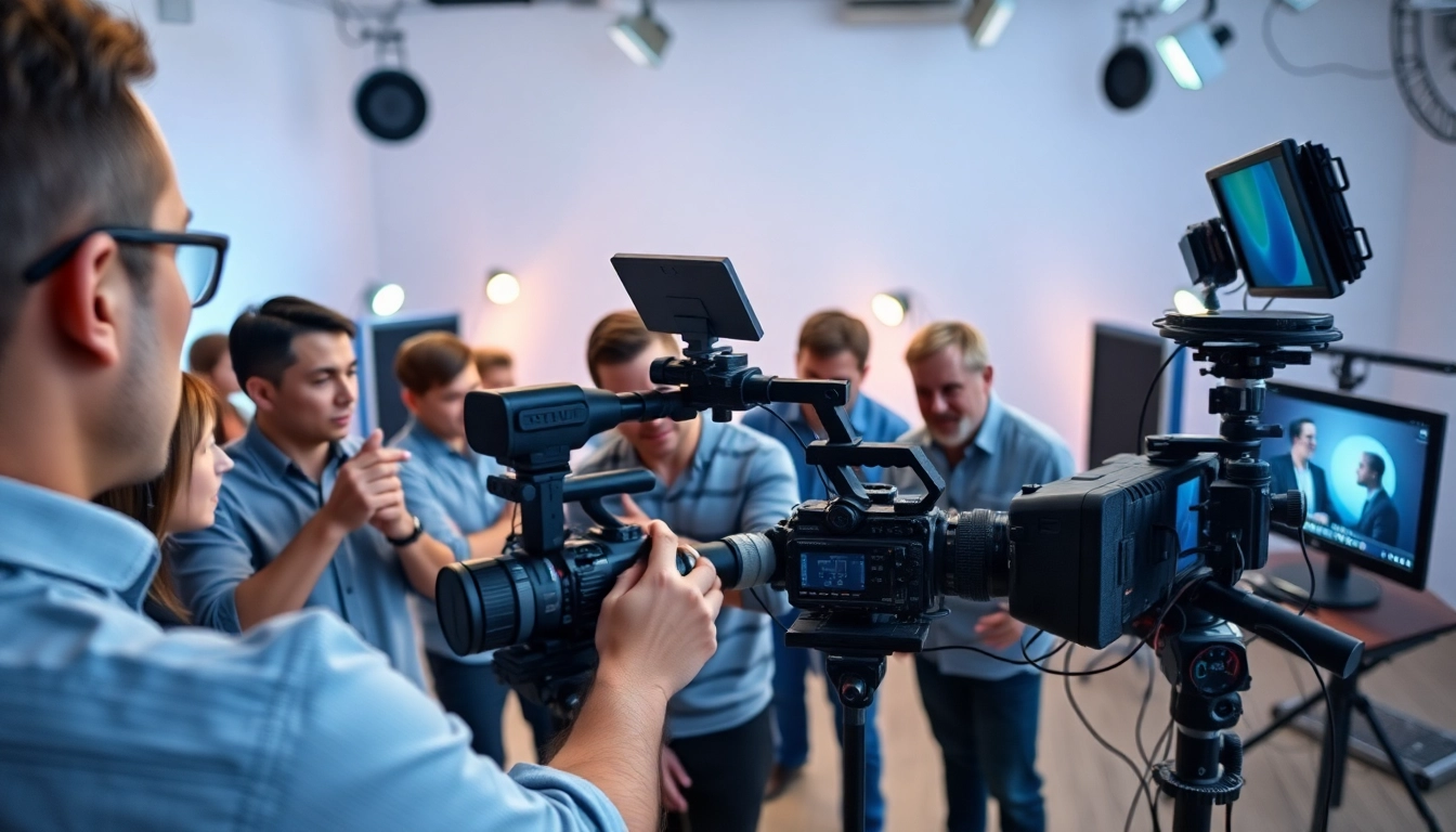Collaborative work by edmonton production companies in a modern video studio environment.