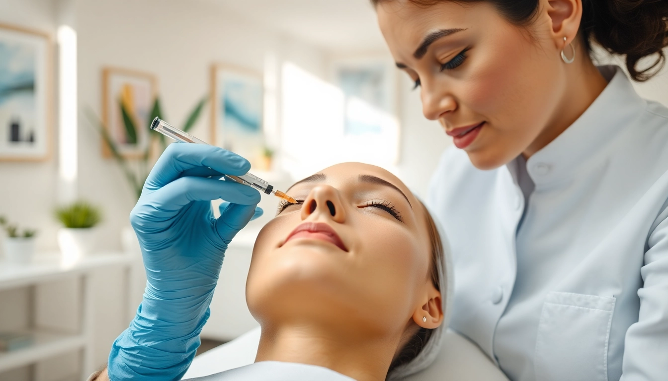 Administering face injections with precision in a modern medical spa environment.