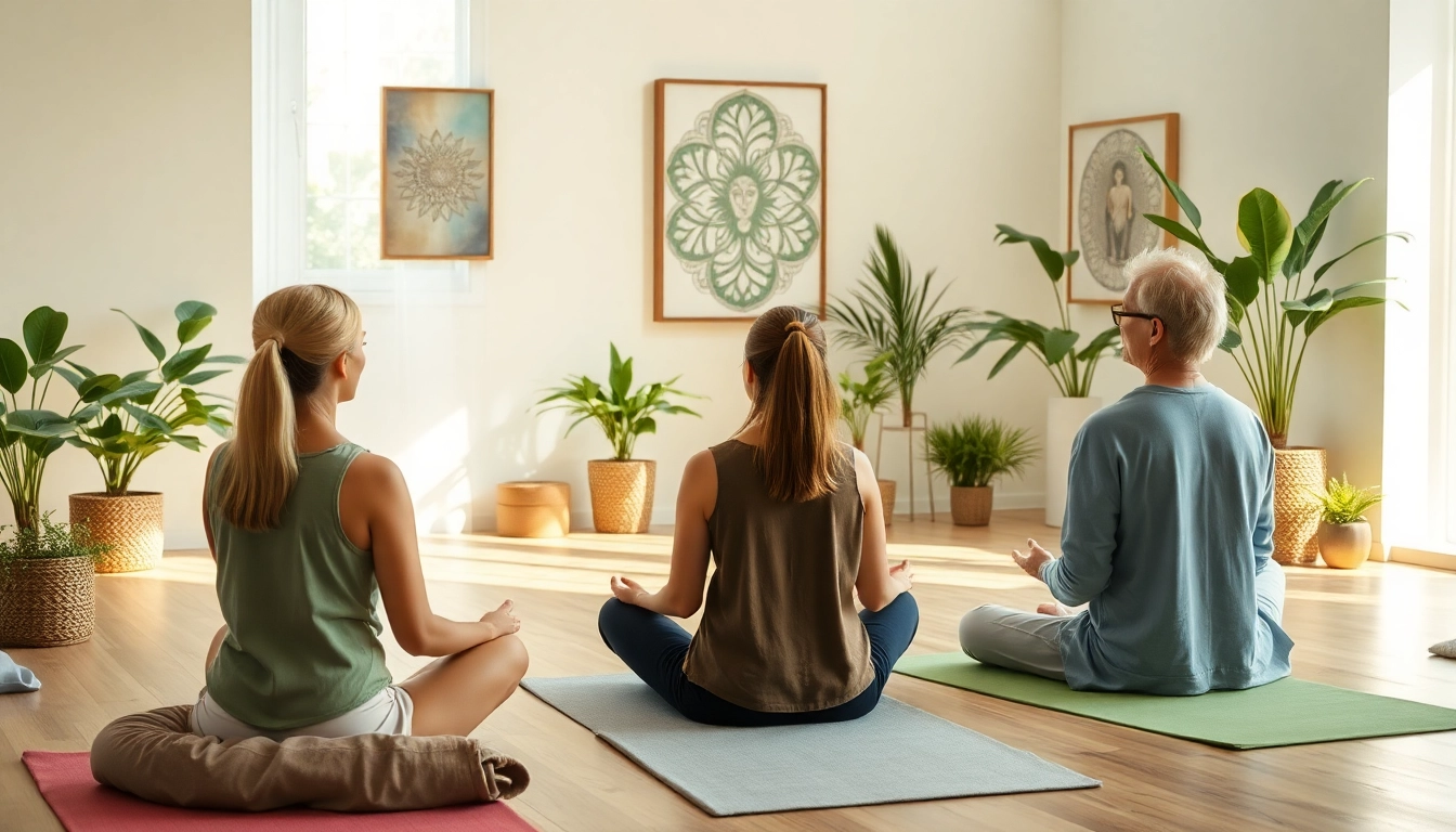 Participants engaged in a meditation session focused on healing trauma in a tranquil environment.