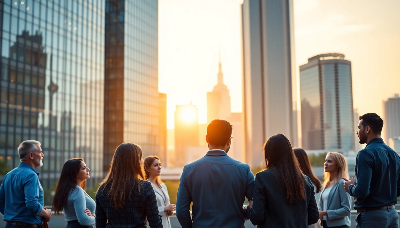 Innovative technology companies collaborate in a vibrant urban setting, showcasing diverse professionals.