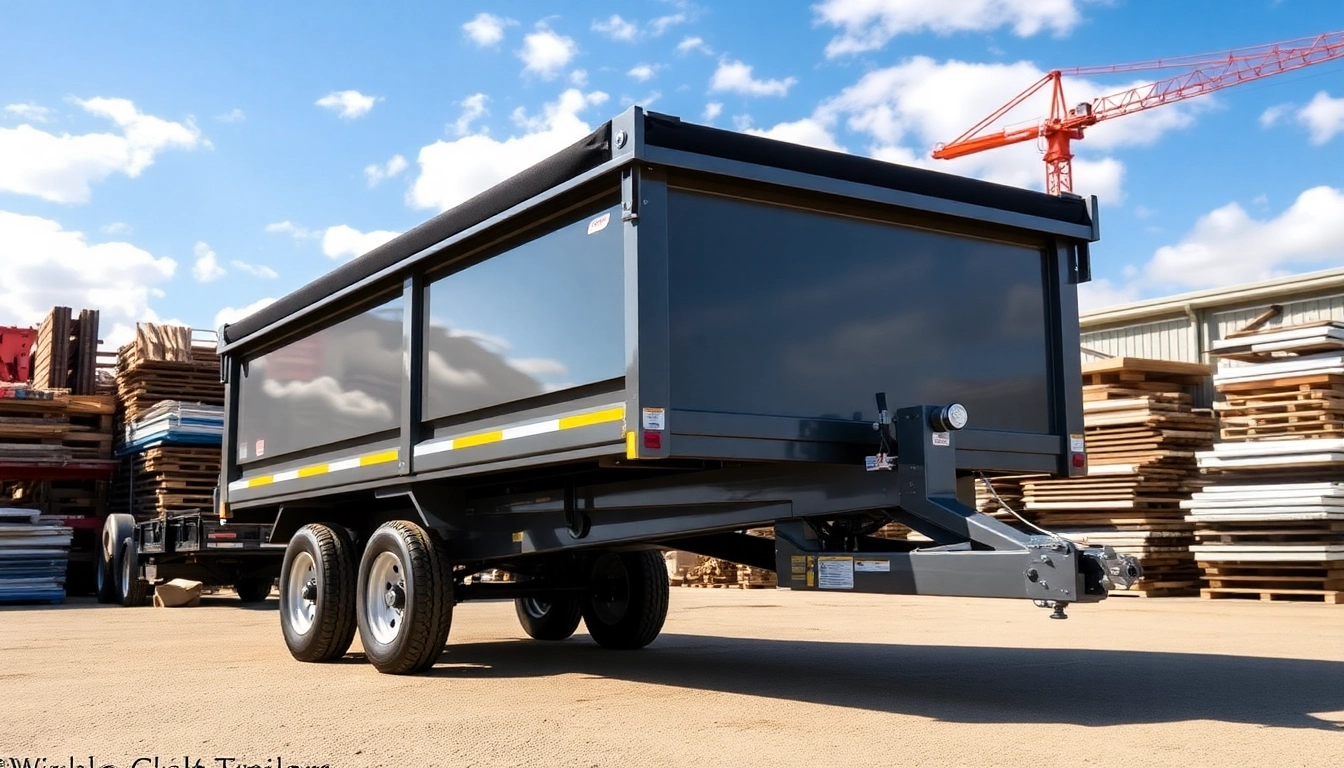 Explore a used dump trailer for sale near me, featuring its lifting mechanism and robust design in an outdoor setting.