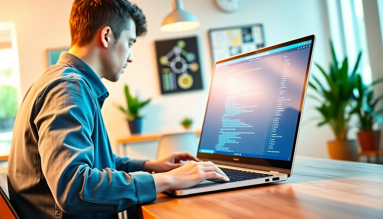 Engaging PHP and MySQL training session featuring a developer coding on a laptop.