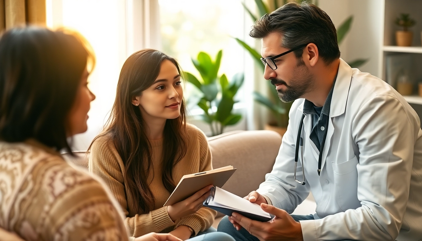 Engaging attachment theory specialist supporting a client in a welcoming therapy office.