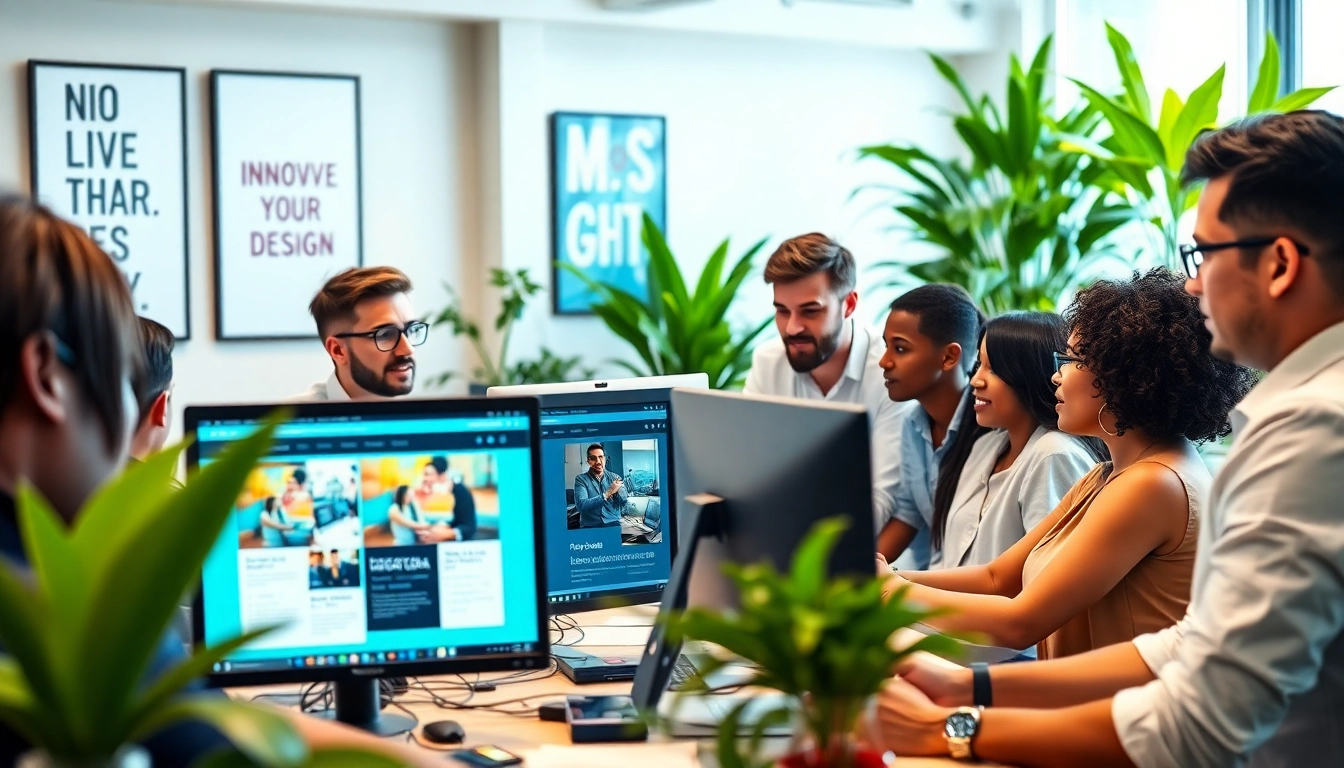 Web designer team creating dynamic website design kansas city in a modern office environment.