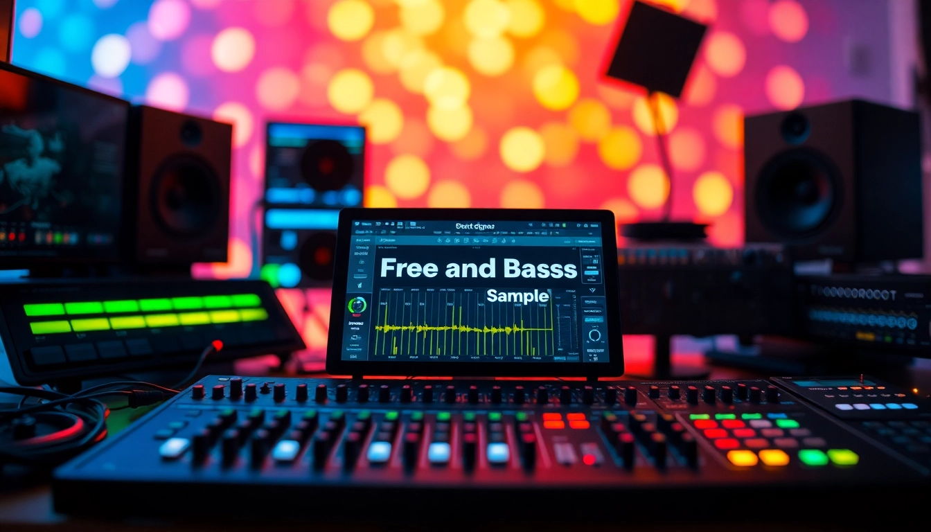 Download engaging Free Drum and Bass Sample with vibrant music production setup focused on creativity.