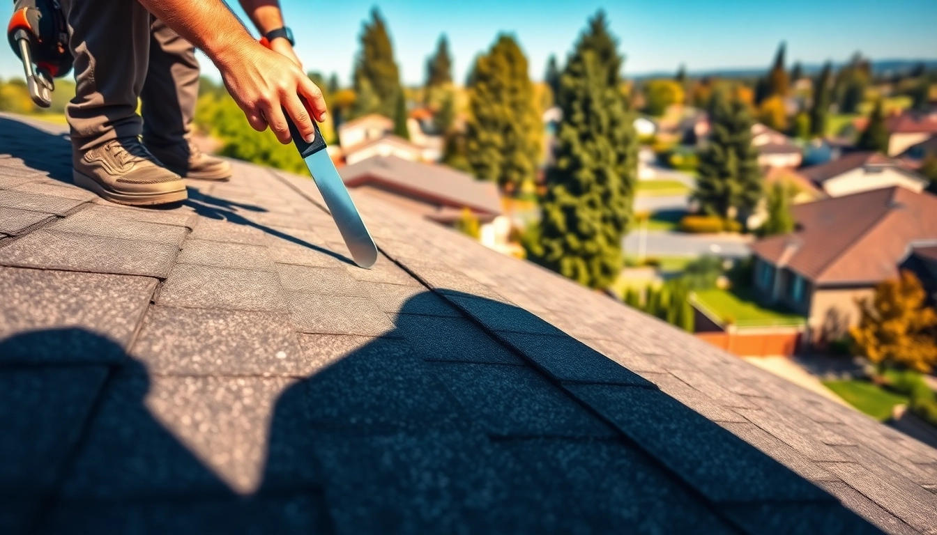 Inspecting Roofing Vancouver Wa for quality with professional tools in a sunny neighborhood.