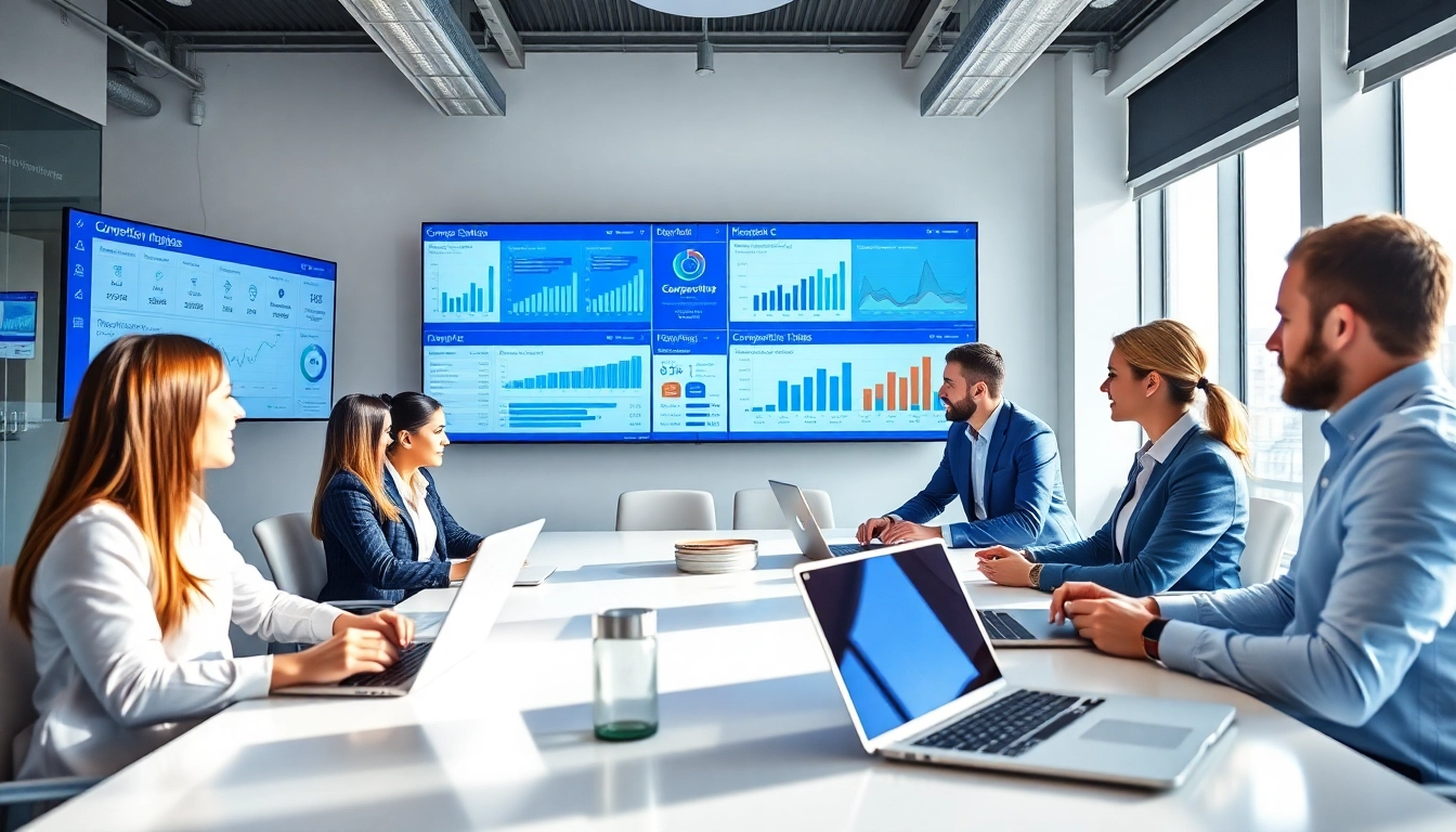 Utilize competitive intelligence for sales with a team analyzing data in a collaborative office environment.