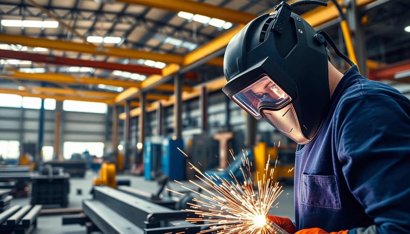 Workers diligently constructing a steel fabrication shop showcasing precision and craftsmanship.