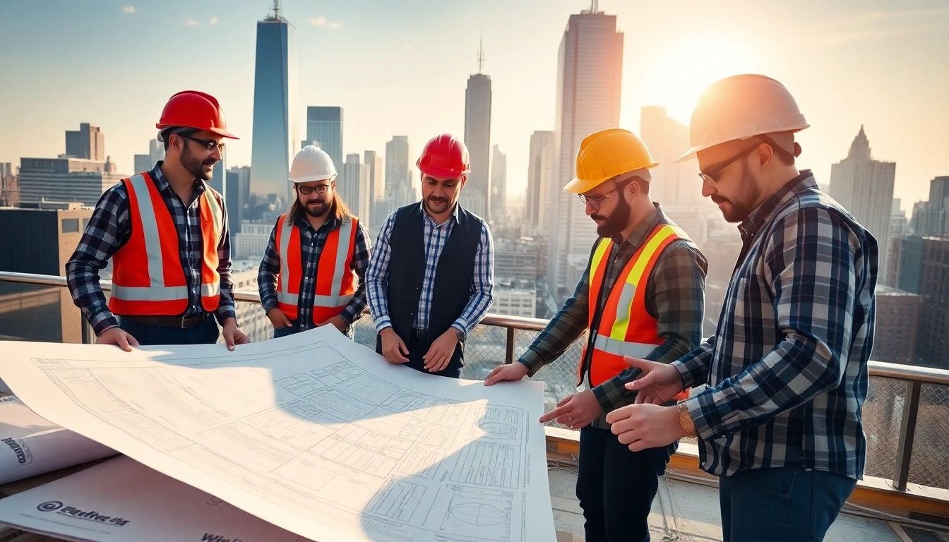 Dynamic scene of a New York City Commercial General Contractor's team on a busy construction site