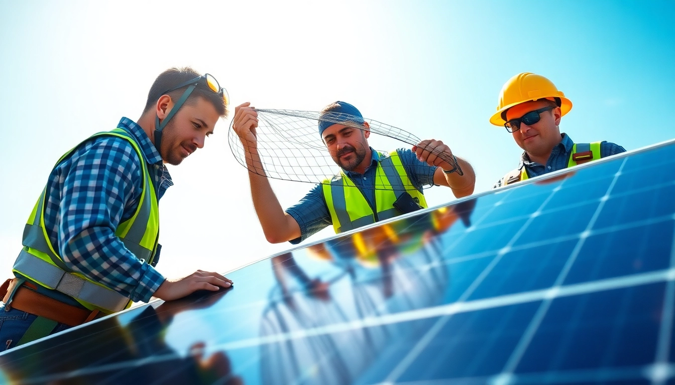 Bird proofing solar panels Phoenix installation by technicians on a sunny rooftop.